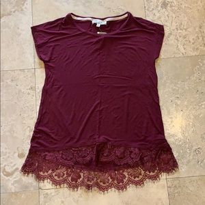 NWT Pink Rose Small Red T-Shirt with Lace